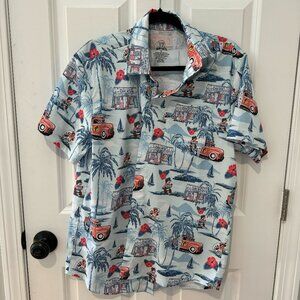 Buc-ees Blue Hawaiian Button Up Fishing Shirt‎ - Size Small